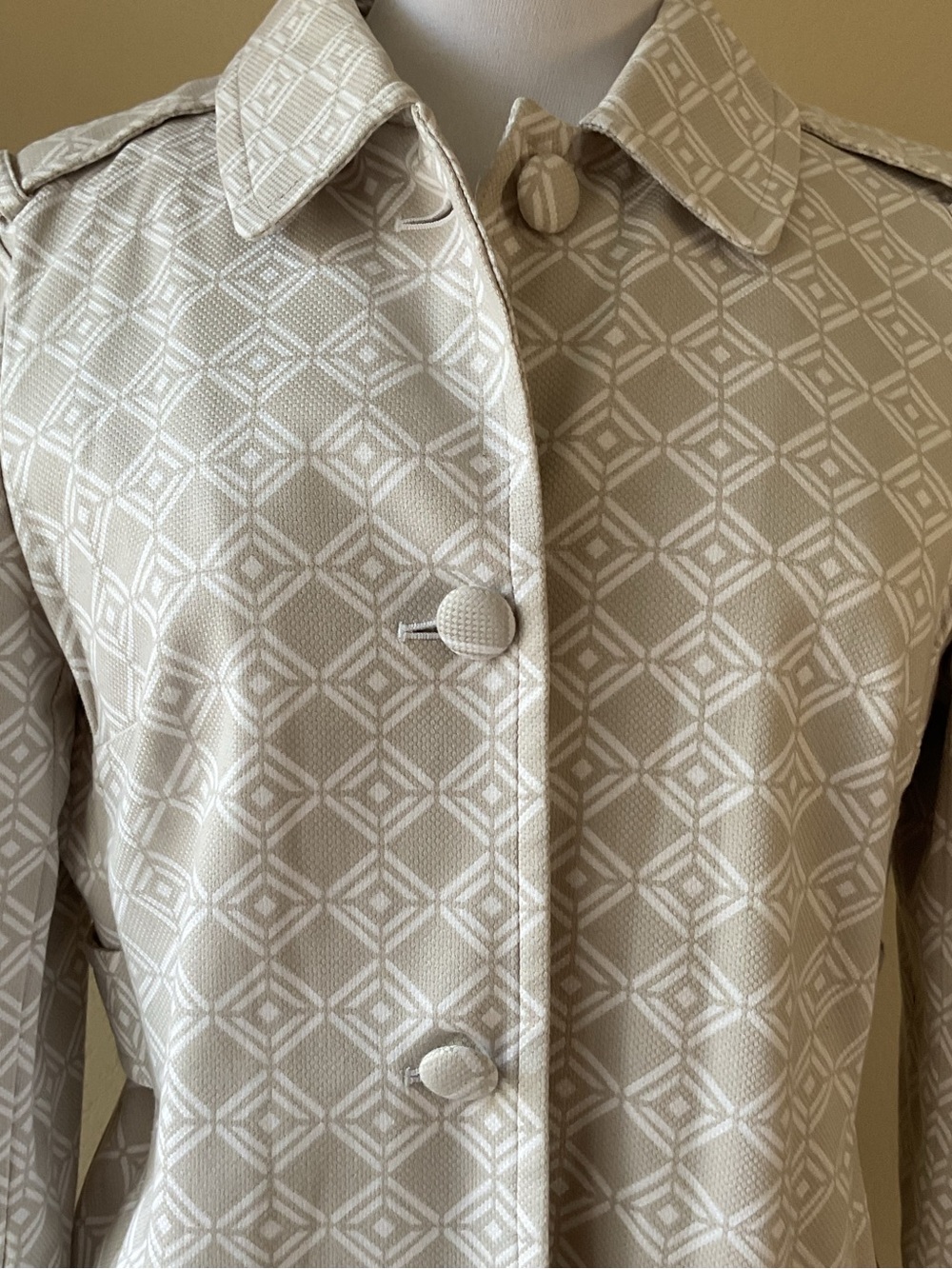Banana Republic Cream Geometric Blazer Jacket M Tailored Cotton Stretch Beige - Picture 2 of 8